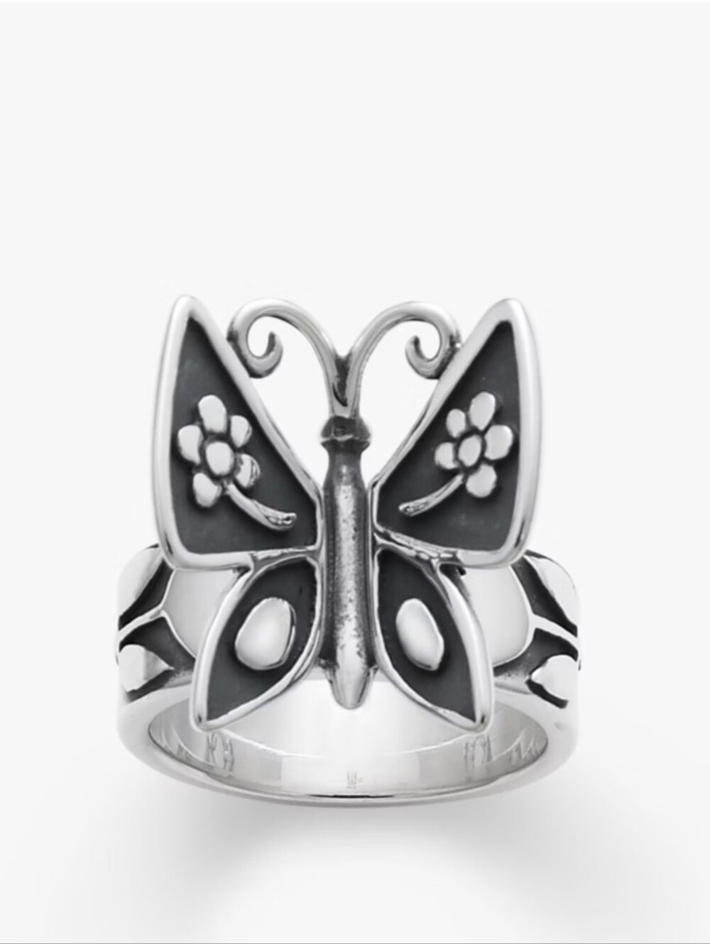 Mariposa Ring Butterfly Floral Accent Sterling Silver Ring - Black & Silver